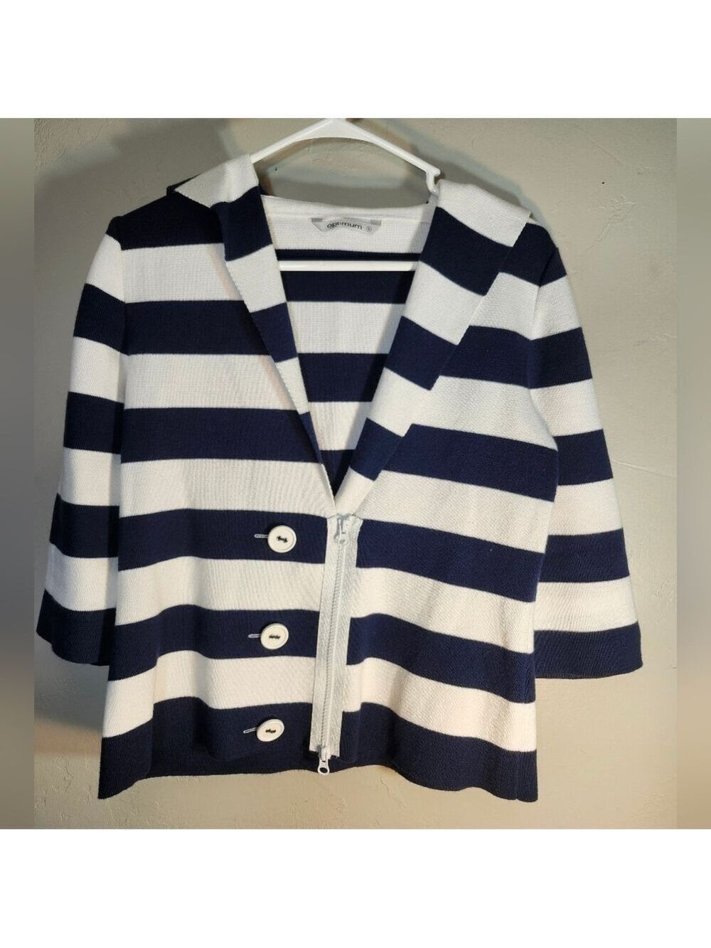 Optimum Navy and White Nautical Striped Knitwear Cardigan Sz S